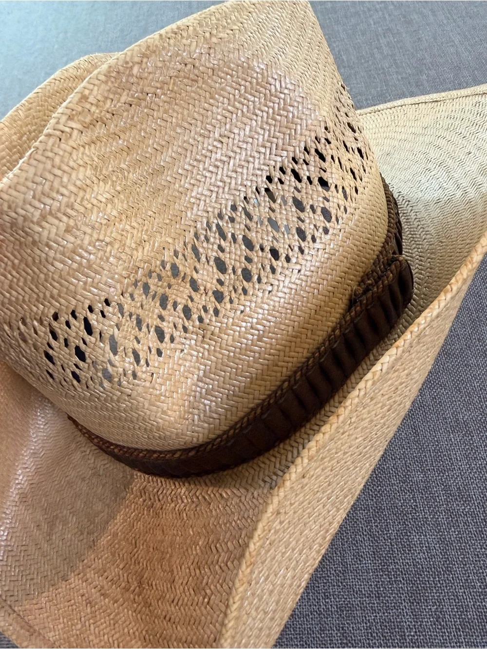 Stetson Vintage Set of 2 Brown Straw Western Hat with Chin Cord Cowboy Unisex